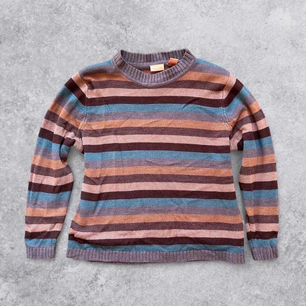 Vintage 90s Northcraft Striped Mock Neck Sweater Rory Gilmore Dark Academia - S/